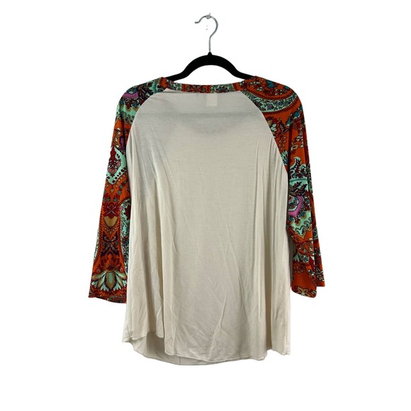 Womens Giddy Up Glamour L Paisley Print Baseball Sleeve Tunic Top 3/4 Sleeves - Picture 2 of 7